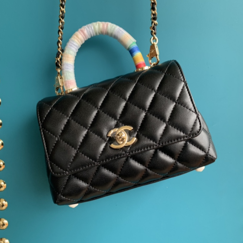 chanel mini coco bag with Rainbow top handle black goatskin lghw for 187 king