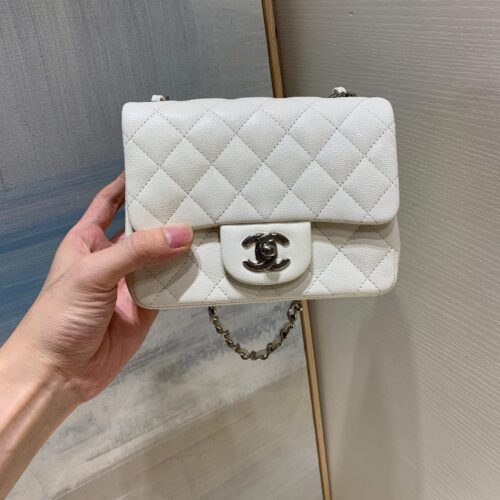 17cm Mini Square CF Pearl White Small Caviar Leather -187 King Version