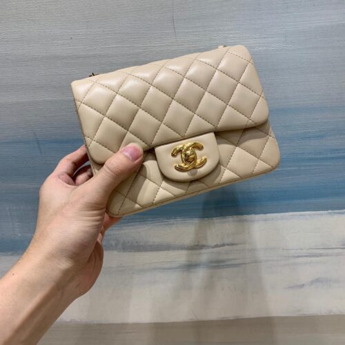 17cm Mini Square CF Beige Lamskin Leather -187 King Version