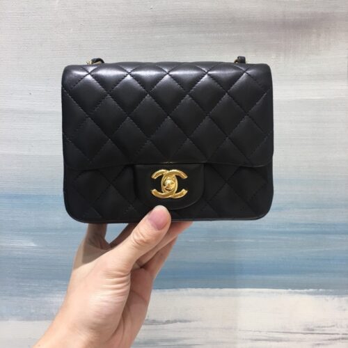 17cm Mini Square CF Black Lamskin Leather -187 King Version