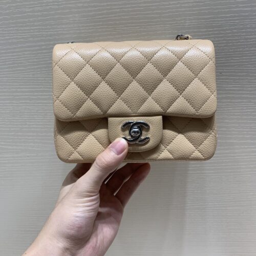 17cm Mini Square CF Beige Caviar Leather -187 King Version