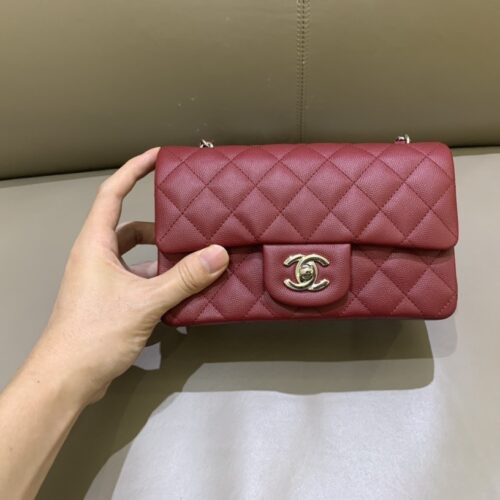 20cm Mini Rectangular CF Dark Red Small Caviar leather -187 King Version