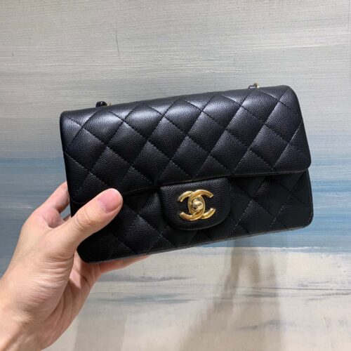 20cm Mini Rectangular CF Black Small Caviar leather -187 King Version