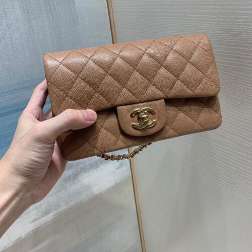 20cm Mini Rectangular CF Camel Small Caviar leather -187 King Version