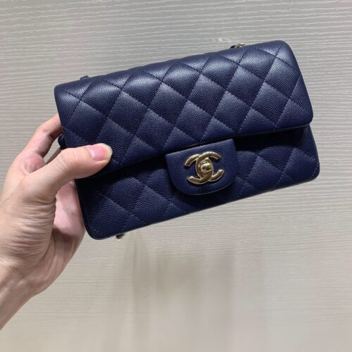 20cm Mini Rectangular CF Navy Small Caviar Leather -187 King Version