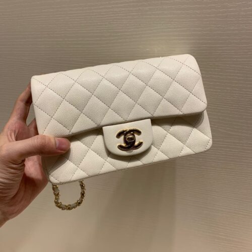 20cm Mini Rectangular CF Pearl White Small Caviar Leather -187 King Version