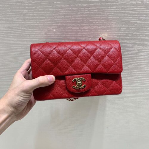 20cm Mini Rectangular CF Red Small Caviar Leather -187 King Version