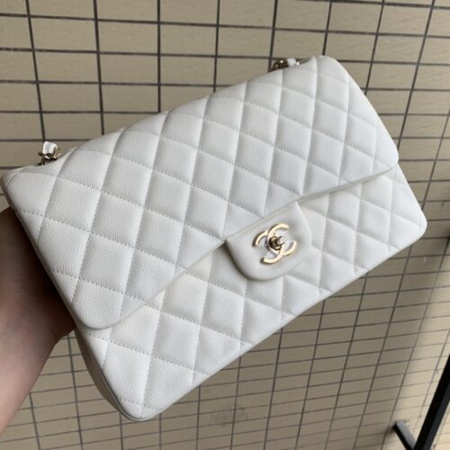 30cm Jumbo CF Pearl White Small-caviar Leather -187 King Version