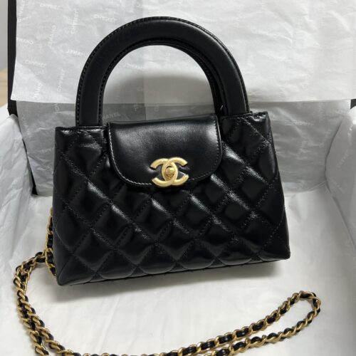 23K Kelly Bag Black Shiny Aged Calfskin Leather -187 King Version