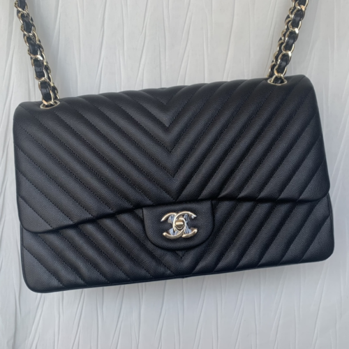 30cm  CF Black Chevron Small Caviar Leather LGHW -187 King Version