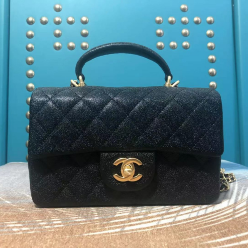 chanel mini flap bag Black top handle white caviar for 187 king