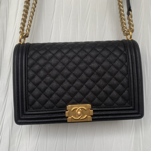 Chanel 28cm Boy  Black Washed Caviar Leather -187 King Version