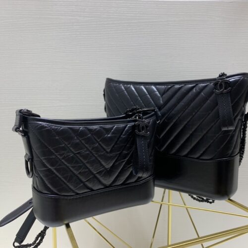 Garbrielle Hobo Bag All Black Chevron Leather 187 King Version