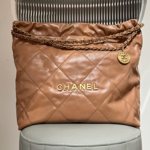 22 Bag Camel Shiny Calfskin Leather Gold hardware-187 King Version