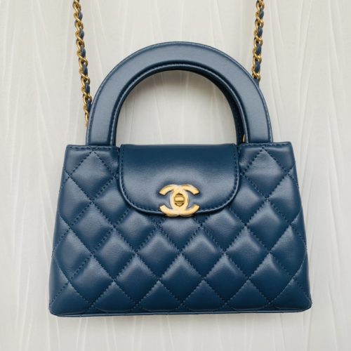 23K Kelly Bag Grey/Blue Shiny Aged Calfskin Leather -187 King Version