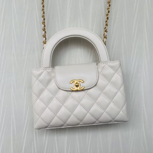 23K Kelly Bag White Shiny Aged Calfskin Leather -187 King Version