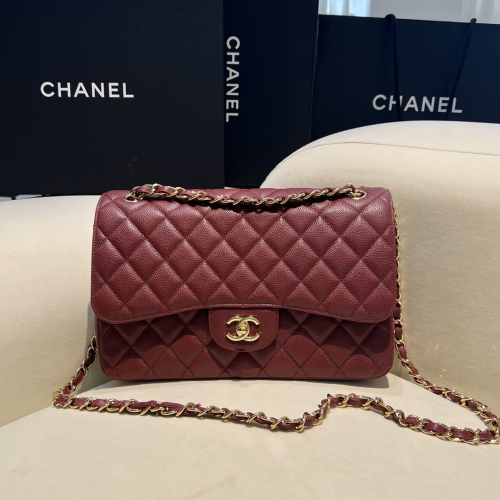 Chanel 30cm Jumbo CF Wine Caviar Leather For God Factory