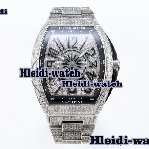 Franck Muller Vanguard SS Black Full Diamonds ABF Best Edition Diamonds Blue Dial on Diamonds Bracelet