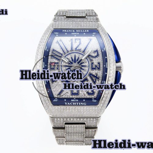 Franck Muller Vanguard SS Blue Full Diamonds ABF Best Edition Diamonds Blue Dial on Diamonds Bracelet