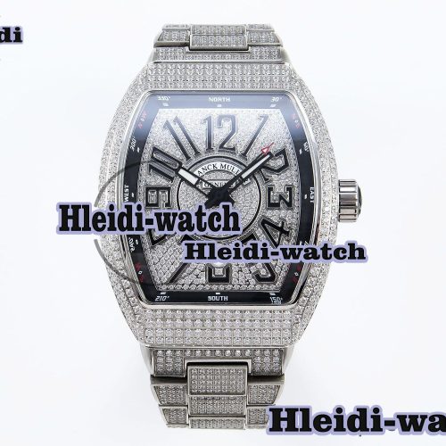 Franck Muller Vanguard SS Full Diamonds ABF Best Edition Diamonds Black Dial on Diamonds Bracelet