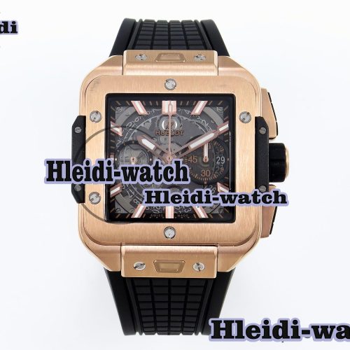 Hublot Square Bang Unico 42mm RG BBF 1:1 Best Edition Skeleton Dial on Black Rubber Strap