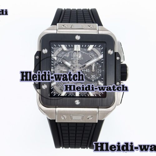 Hublot Square Bang Unico 42mm Titanium BBF 1:1 Best Edition Skeleton Dial Ceramic Bezel on Black Rubber Strap