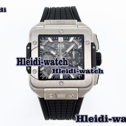 Hublot Square Bang Unico 42mm Titanium BBF 1:1 Best Edition Skeleton Dial on Black Rubber Strap