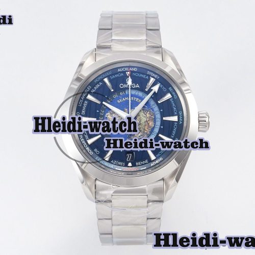 Aqua Terra 150M 43mm Worldtimer 24 VSF 1:1 Best Edition Blue Dial on SS Bracelet A8938 Super Clone