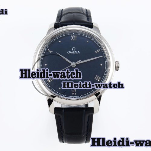 Omega De Ville Date SS MKF 1:1 Best Edition Blue Dial Roman Marker on Black Leather Strap