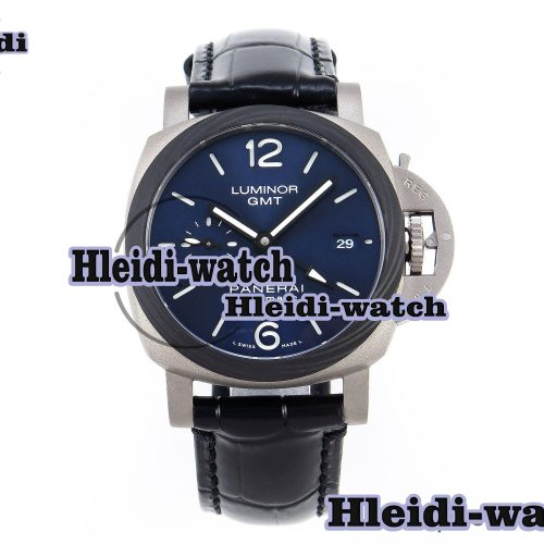 Panerai PAM1279 X LUMINOR GMT 42MM TITANIUM VSF 1:1 BEST EDITION BLUE DIAL ON BLACK LEATHER STRAP P.9011 SUPER CLONE