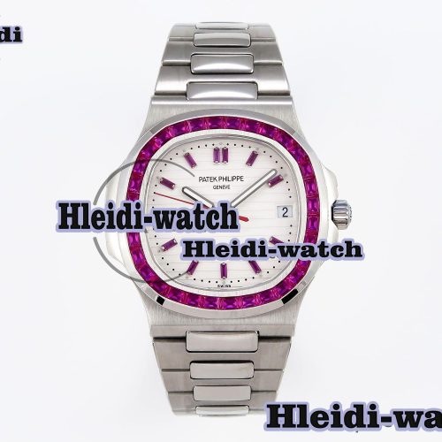 PATEK PHILIPPE NAUTILUS 5711 SS GPF 1:1 BEST EDITION WHITE DIAL PURPLE DIAMONDS BEZEL ON SS BRACELET 324CS