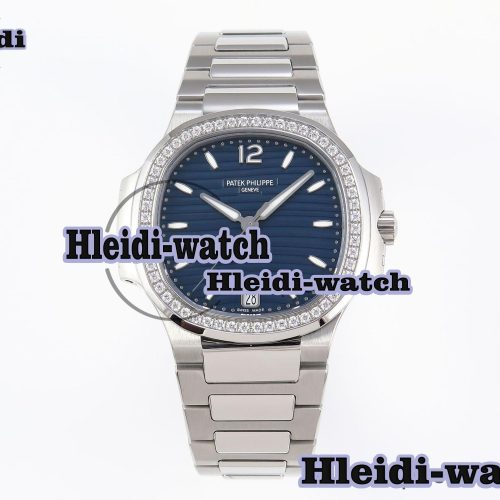 PATEK PHILIPPE NAUTILUS 7118 LADIES SS PPF 1:1 BEST EDITION BLUE DIAL DIAMONDS BEZEL ON SS BRACELET 324CS