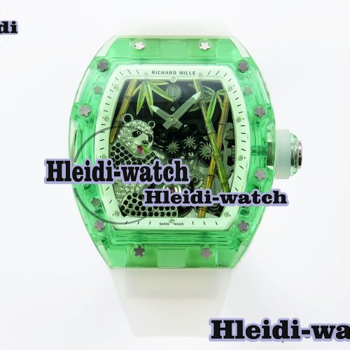 Richard Mille RM026 Green Transparent Tourbillon RM Best Edition Panda Skeleton Dial on Rubber Strap