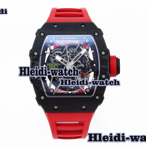 Richard Mille RM035 BLACK CARBON SONIC BEST EDITION SKELETON DIAL ON RED RUBBER STRAP CLONE RMUL2