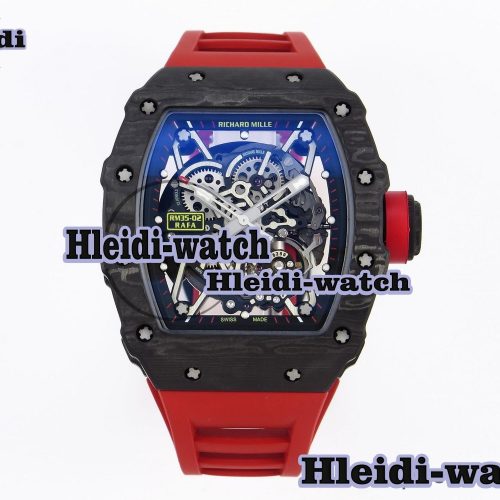 Richard Mille RM035 Black Carbon t+ Best Edition Skeleton Dial on Red Rubber Strap Clone RMUL2