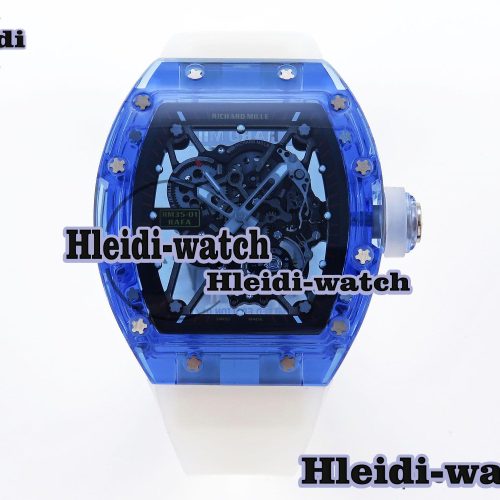 Richard Mille RM035 Blue Transparent RMF Best Edition Skeleton Dial on Translucent Rubber Strap Clone RMUL2