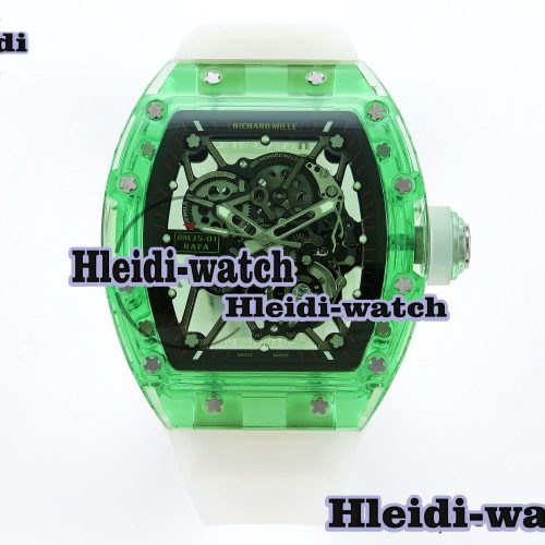 Richard Mille RM035 Green Transparent RMF Best Edition Skeleton Dial on Translucent Rubber Strap Clone RMUL2