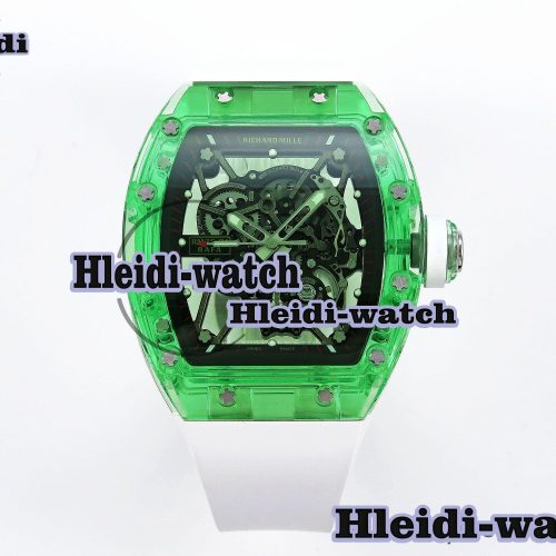 Richard Mille RM035 Green Transparent RMF Best Edition Skeleton Dial on White Rubber Strap Clone RMUL2