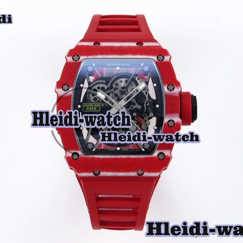 Richard Mille RM035 RED CARBON SONIC BEST EDITION SKELETON DIAL ON RED RUBBER STRAP CLONE RMUL2