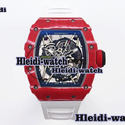 Richard Mille RM035 Red Carbon T+F Best Edition Skeleton Dial on White Rubber Strap Clone RMUL2