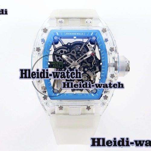 Richard Mille RM035 Transparent RMF Best Edition Skeleton Blue Dial on Translucent Rubber Strap Clone RMUL2