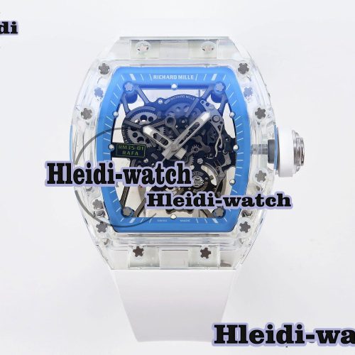 Richard Mille RM035 Transparent RMF Best Edition Skeleton Blue Dial on White Rubber Strap Clone RMUL2