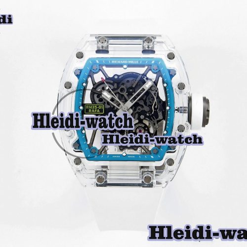 Richard Mille RM055 Transparent SONIC Best Edition Skeleton Blue Dial on White Nylon Strap Clone RMUL2