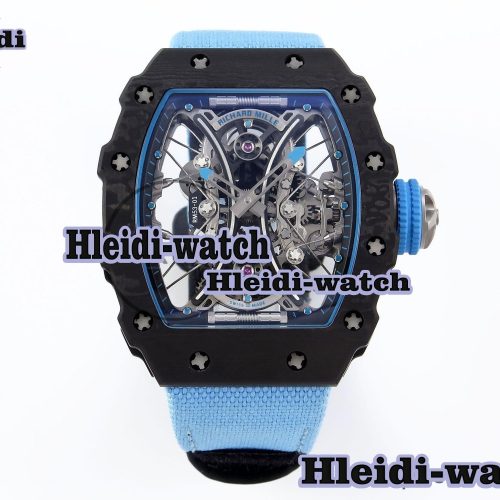 Richard Mille RM53-02 TOURBILLON CARBON RMF BEST EDITION SKELETON DIAL ON BLUE NYLON STRAP