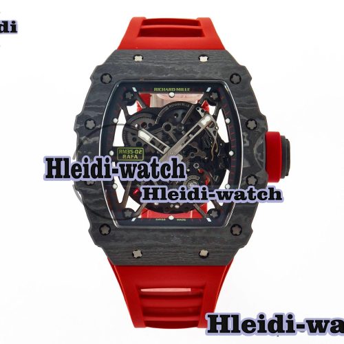 RM035 Carbon SONIC Best Edition Skeleton Dial on Red Rubber Strap Clone RMUL2 V2