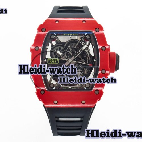 RM035 Red Carbon SONIC Best Edition Skeleton Dial on Black Rubber Strap Clone RMUL2 V2