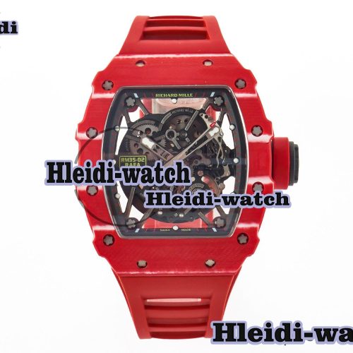 RM035 Red Carbon SONIC Best Edition Skeleton Dial on Red Rubber Strap Clone RMUL2 V2