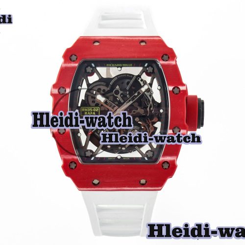 RM035 Red Carbon SONIC Best Edition Skeleton Dial on White Rubber Strap Clone RMUL2 V2