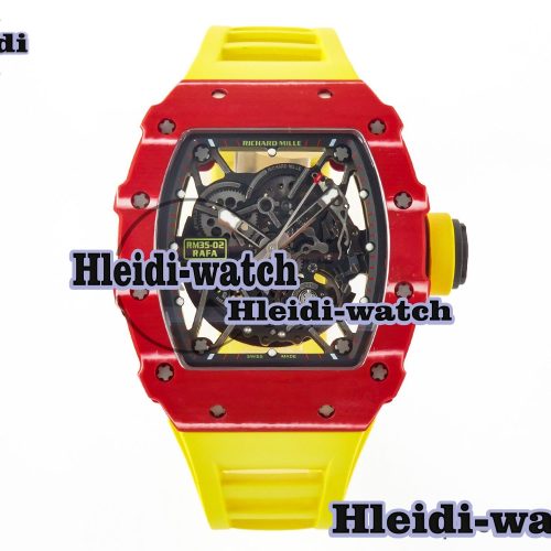 RM035 Red Carbon SONIC Best Edition Skeleton Dial on Yellow Rubber Strap Clone RMUL2 V2