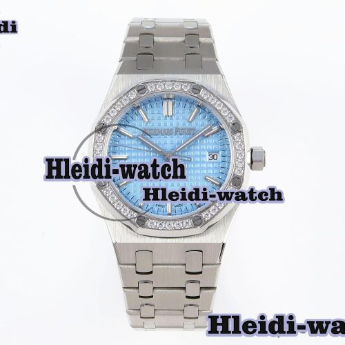 AUDEMARS PIGUET ROYAL OAK 34MM SS BF BEST EDITION ICE BLUE DIAL DIAMONDS BEZEL ON SS BRACELET